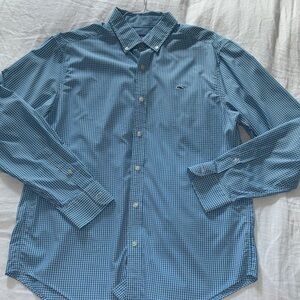 Vineyard Vines Men's Blue Checkered Whale Shirt